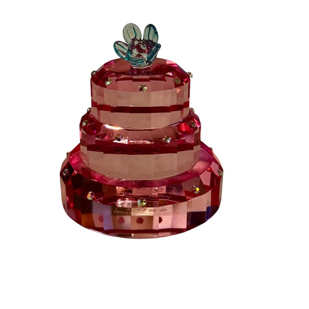 New in Box Simon Design Decorative Pink Crystal 3 Tier Cake with Blue Fl… - Picture 2 of 8